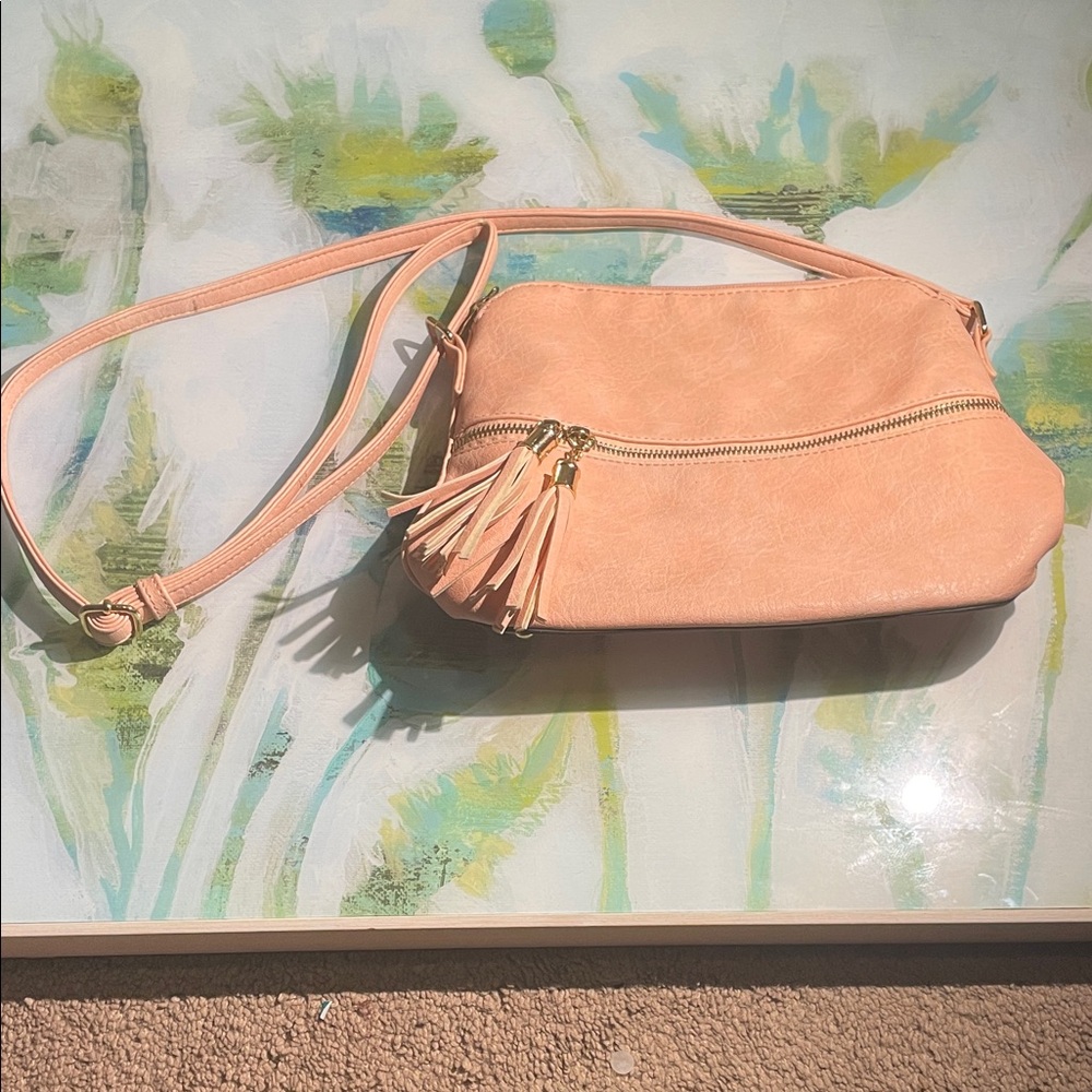 Chic Peach Crossbody Bag with Tassel